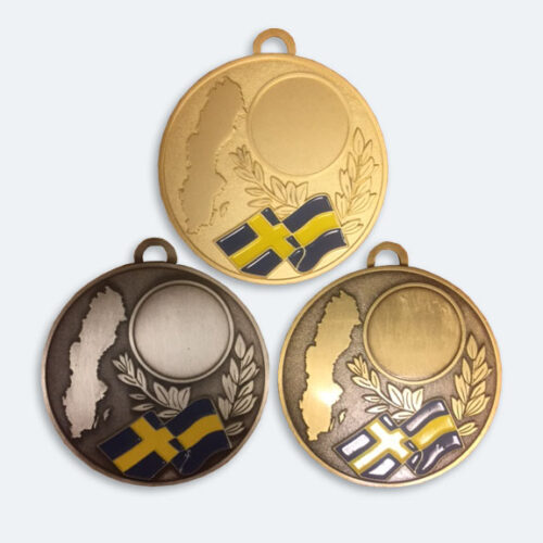 Medaljer 60mm i Guld, Silver och Brons med svenska flaggan - 11618-1,2,3