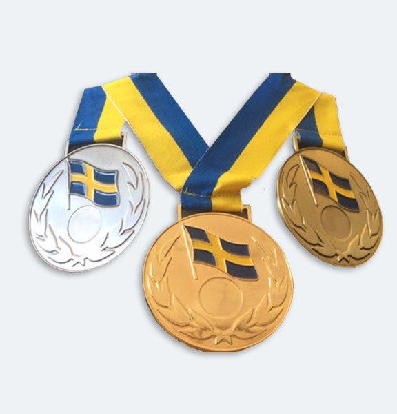 Medaljer 90mm i Guld, Silver och Brons med blågult band - 11530-1,2,3