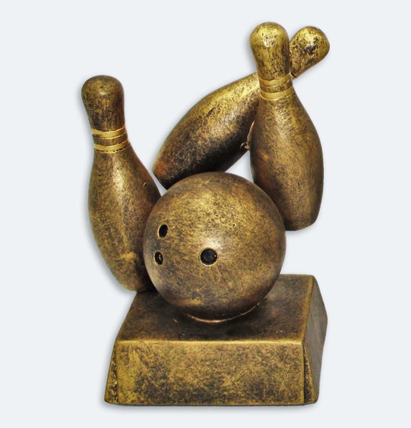 Statyett bowlingkäglor och bowlingklot i guld - Detaljrik retsinstatyett i guld (52015-1)